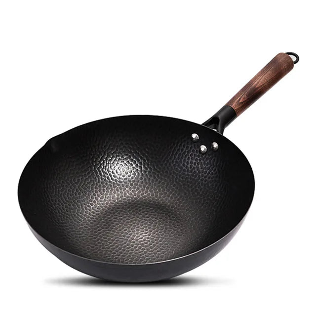 Konco panela de ferro fundido wok, panela não revestida de uso geral para fogão a gás e indução 32cm panela wok chinesa ferramentas de cozinha