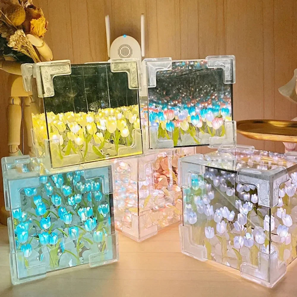 Luz noturna com espelho cubo de Rubik Tulip Sea