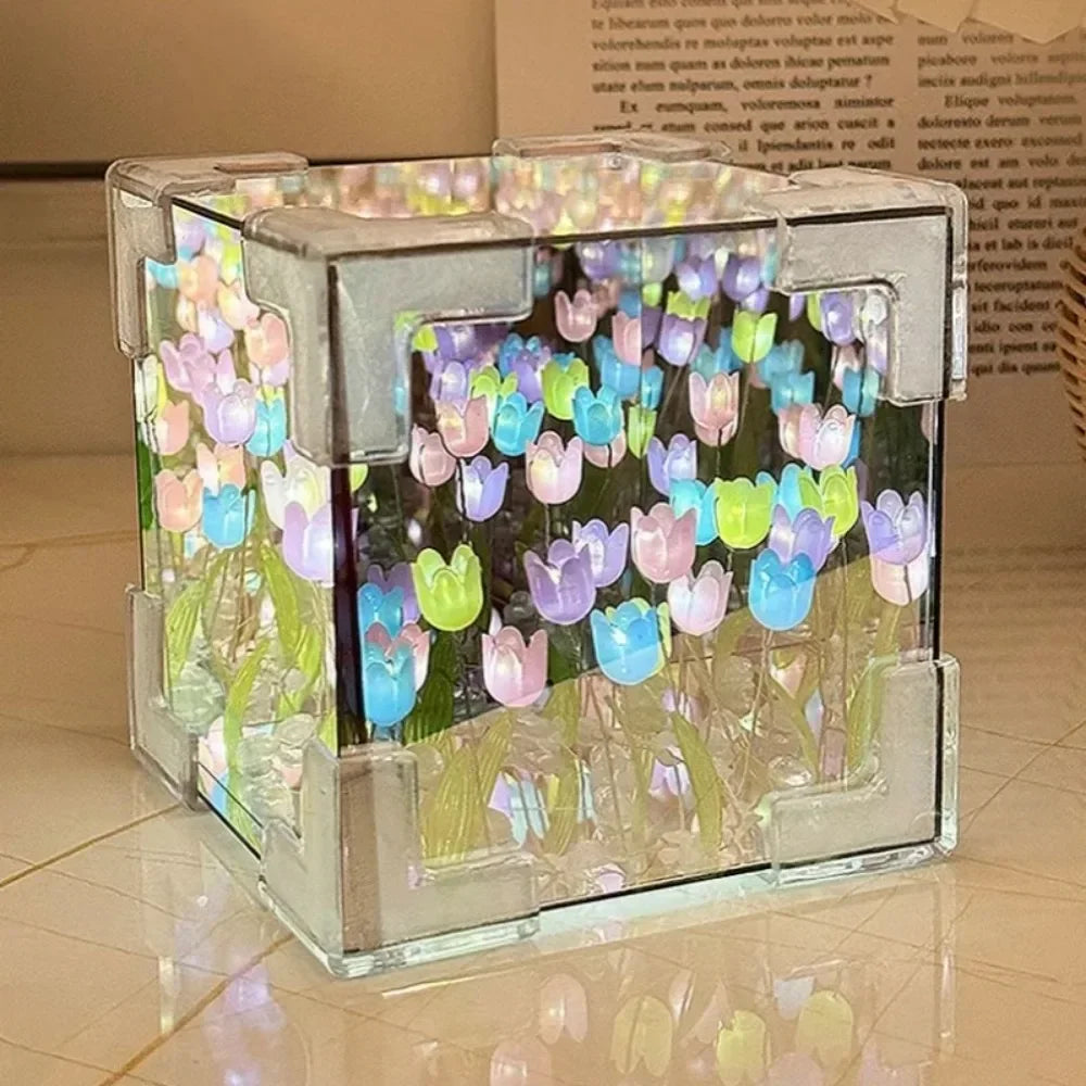 Luz noturna com espelho cubo de Rubik Tulip Sea