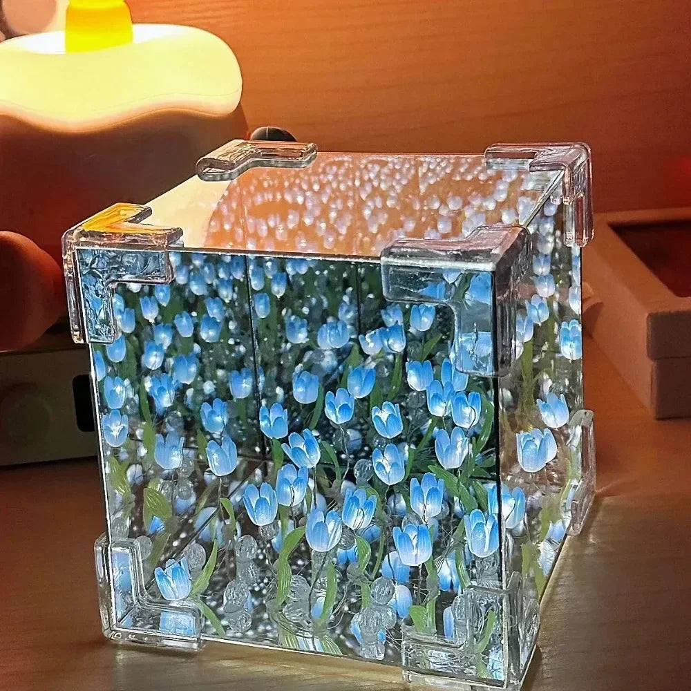Luz noturna com espelho cubo de Rubik Tulip Sea