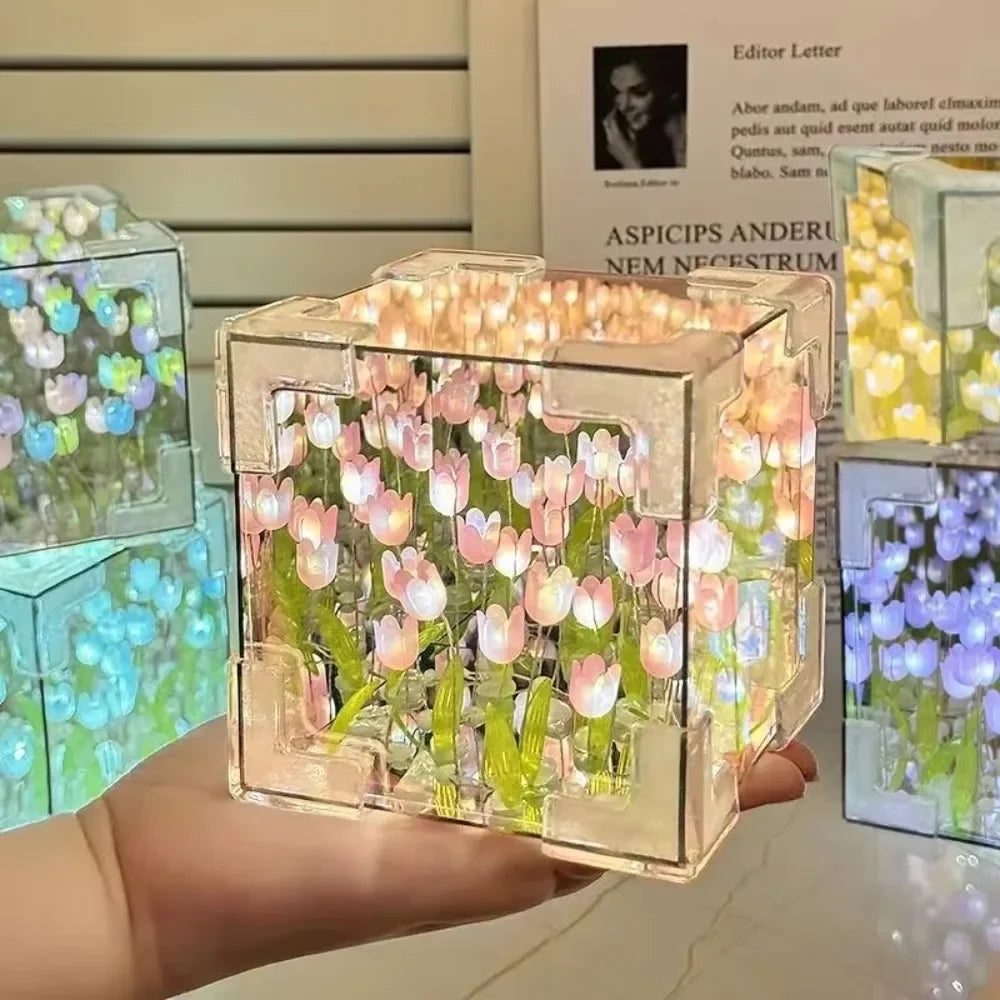 Luz noturna com espelho cubo de Rubik Tulip Sea