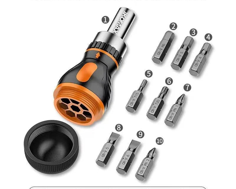 Conjunto de chave de fenda com catraca ajustável 9 em 1 magnética