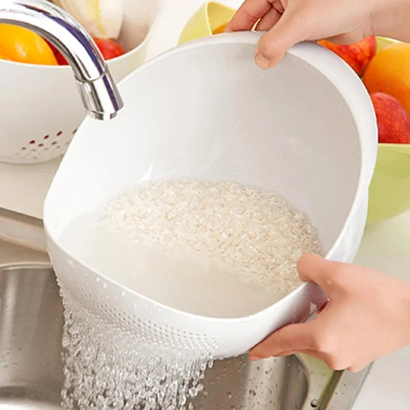 Filtro de cesta de drenagem de plástico, tigela de arroz e organizador de cozinha em casa